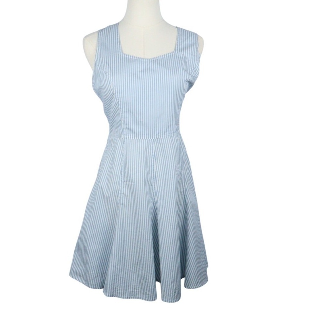 Pinstripe‎ Cotton Fit & Flare Sundress Designer Italy X Back Strappy Back 42(IT)